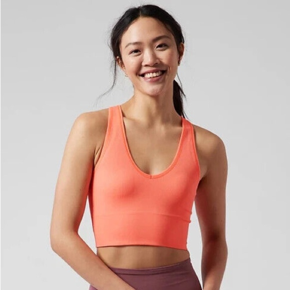 NWOT Athleta Aurora Seamless Crop Rib Tank Coral Size XS